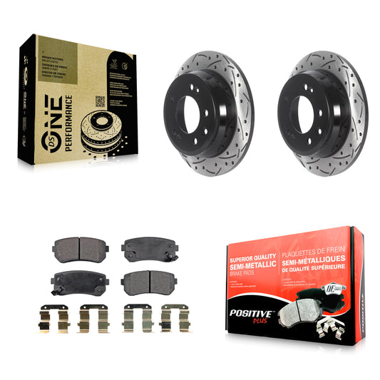 [Arrière] Kit de disque (percé rainuré revêtu) et plaquette (semi-métallique) de frein pour Hyundai Elantra Tucson Kia Sportage KDF-100908