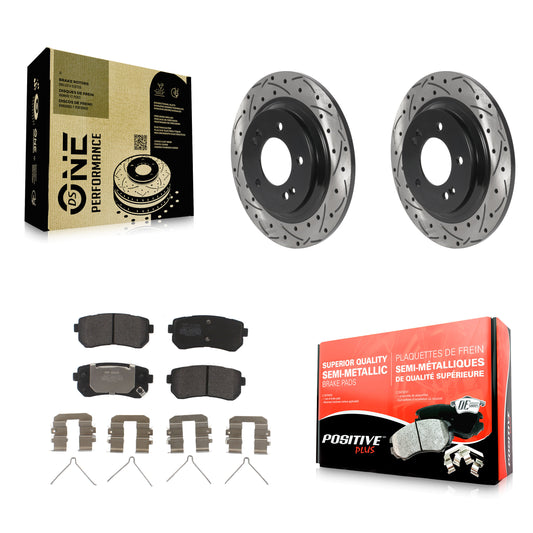 [Arrière] Kit de disque (percé rainuré revêtu) et plaquette (semi-métallique) de frein pour 2016 Kia Optima LX EX 1.6T avec Electric Parking KDF-100918