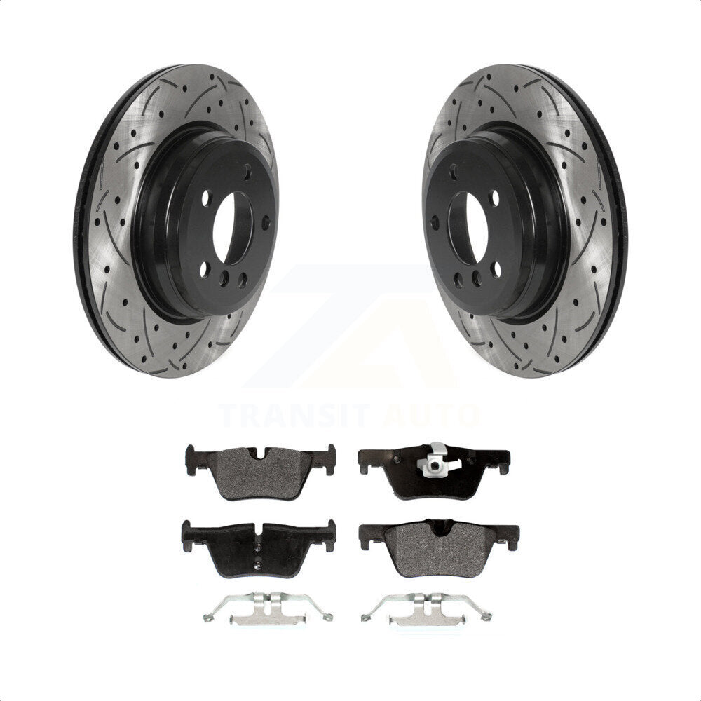 [Arrière] Kit de disque (percé rainuré revêtu) et plaquette (semi-métallique) de frein pour 2015 BMW 328i xDrive sans Blue Painted Calipers KDF-100920 par Transit Auto
