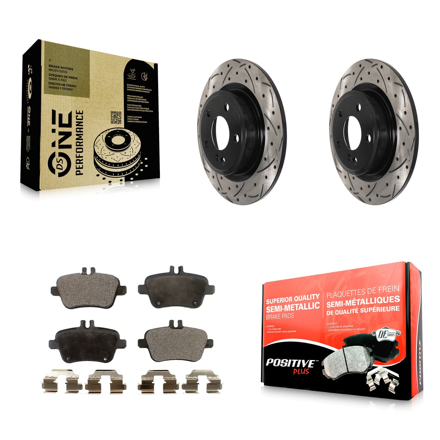[Arrière] Kit de disque (percé rainuré revêtu) et plaquette (semi-métallique) de frein pour Mercedes-Benz GLA250 CLA250 INFINITI QX30 B Electric Drive B250e B250 KDF-100922