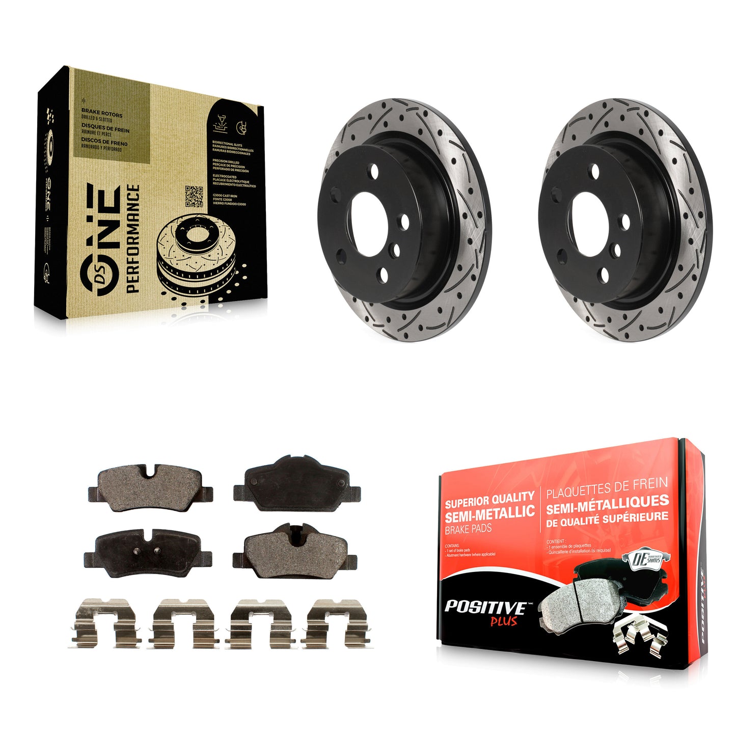 [Arrière] Kit de disque (percé rainuré revêtu) et plaquette (semi-métallique) de frein pour Mini Cooper KDF-100925