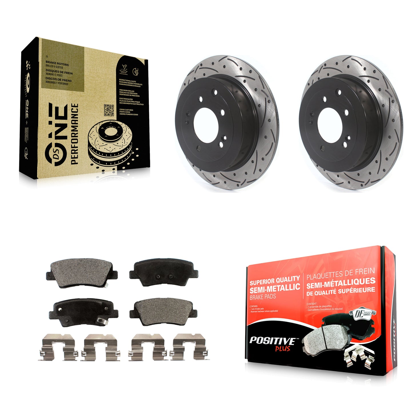 [Arrière] Kit de disque (percé rainuré revêtu) et plaquette (semi-métallique) de frein pour Hyundai Tucson Kia Sportage KDF-100928