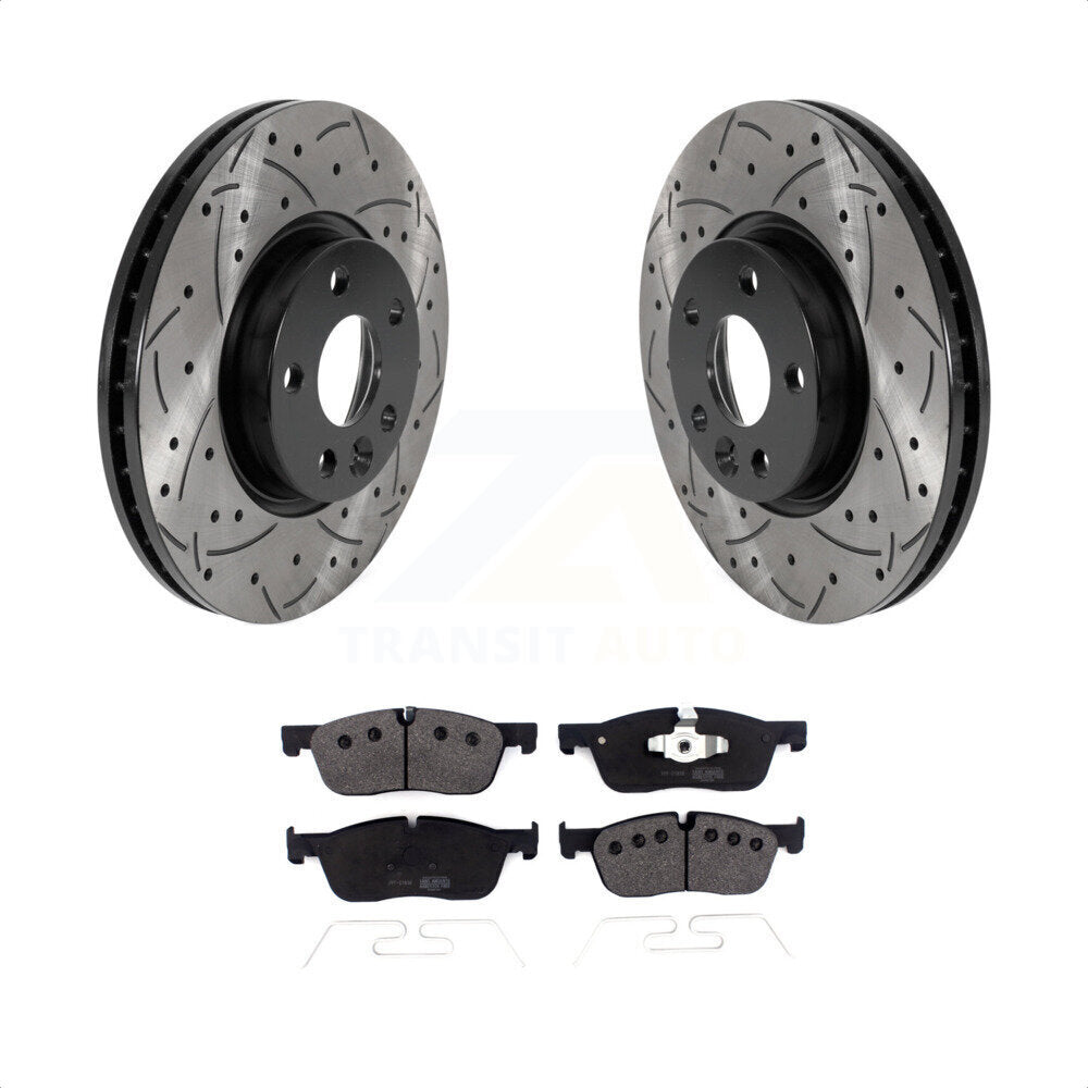 [Avant] Kit de disque (percé rainuré revêtu) et plaquette (semi-métallique) de frein pour 2016-2017 Land Rover Range Evoque avec 300mm Diameter Rotor KDF-100947 par Transit Auto