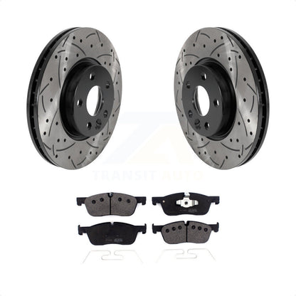 [Avant] Kit de disque (percé rainuré revêtu) et plaquette (semi-métallique) de frein pour 2016-2017 Land Rover Range Evoque avec 300mm Diameter Rotor KDF-100947 par Transit Auto