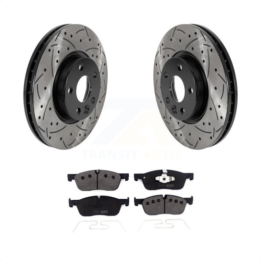 [Avant] Kit de disque (percé rainuré revêtu) et plaquette (semi-métallique) de frein pour 2016-2017 Land Rover Range Evoque avec 300mm Diameter Rotor KDF-100947 par Transit Auto
