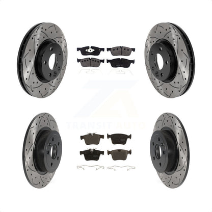 [Avant + Arrière] Kit de disque (percé rainuré revêtu) et plaquette (semi-métallique) de frein pour 2016-2017 Land Rover Range Evoque avec 300mm Diameter Rotor KDF-100962 par Transit Auto