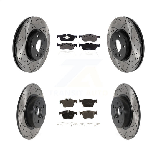 [Avant + Arrière] Kit de disque (percé rainuré revêtu) et plaquette (semi-métallique) de frein pour 2016-2017 Land Rover Range Evoque avec 300mm Diameter Rotor KDF-100962 par Transit Auto