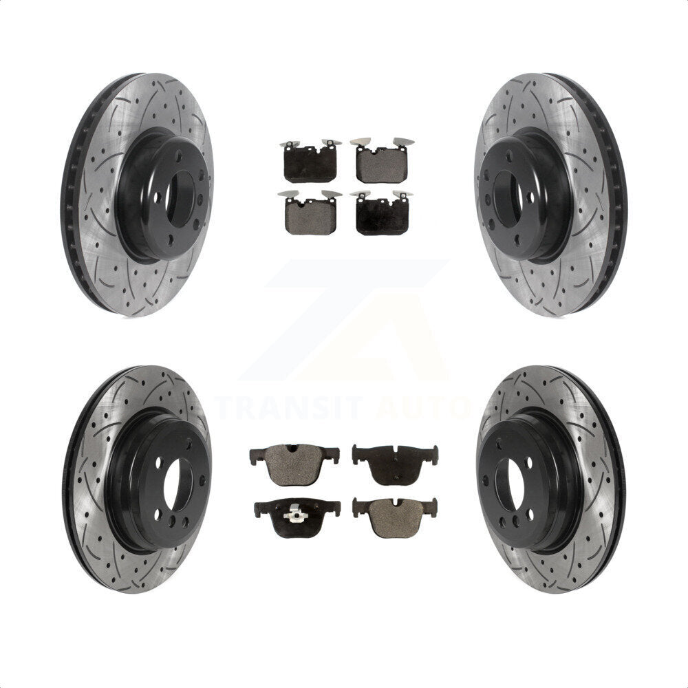 [Avant + Arrière] Kit de disque (percé rainuré revêtu) et plaquette (semi-métallique) de frein pour BMW 330i xDrive 340i 435i 440i Gran Coupe ActiveHybrid 3 KDF-100970 par Transit Auto