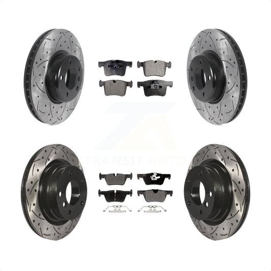 [Avant + Arrière] Kit de disque (percé rainuré revêtu) et plaquette (semi-métallique) de frein pour 2017 BMW 328d avec 340mm Diameter Rotor KDF-100972 par Transit Auto