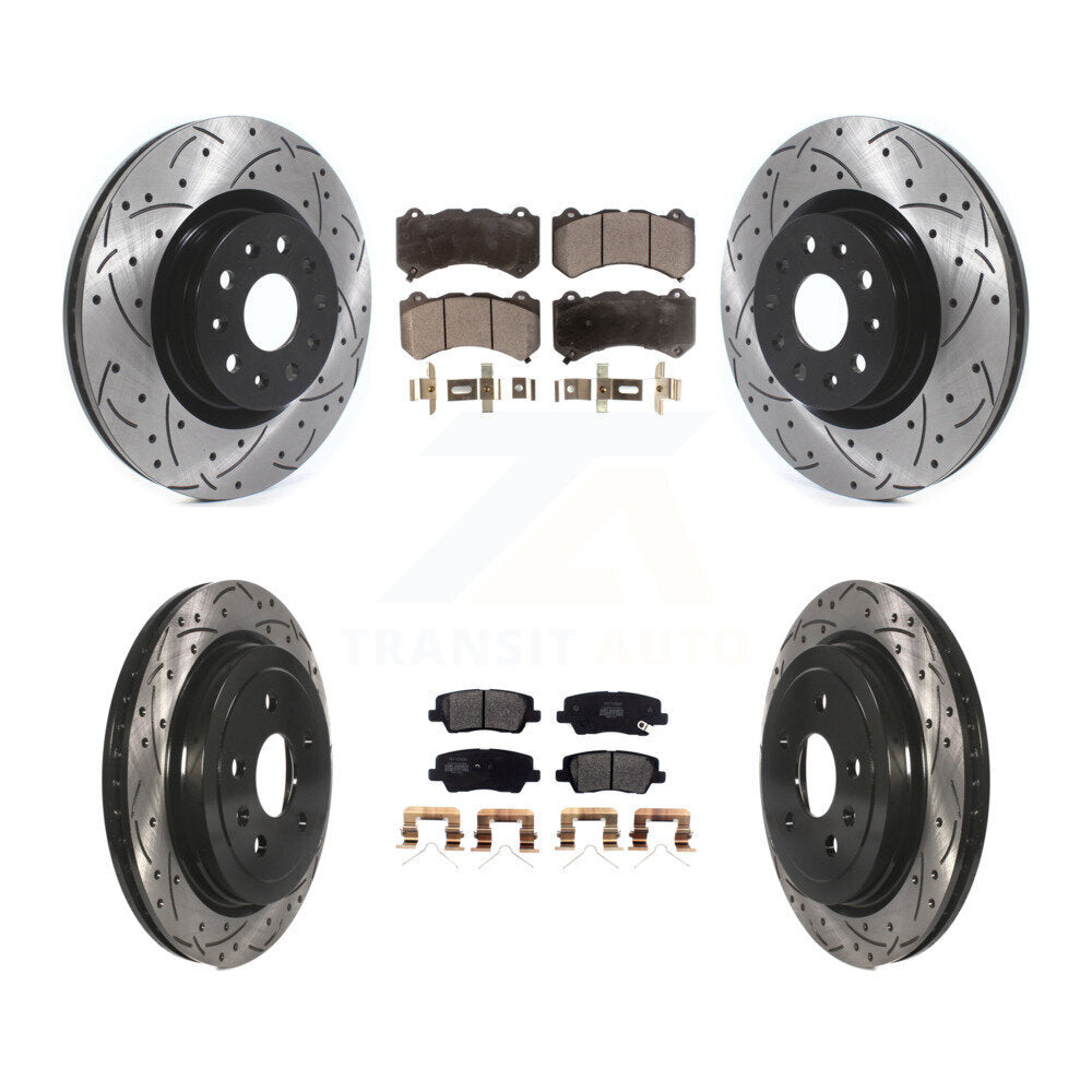 [Avant + Arrière] Kit de disque (percé rainuré revêtu) et plaquette (semi-métallique) de frein pour 2016 Cadillac CTS Vsport Premium avec RWD sans Performance Lining KDF-100973