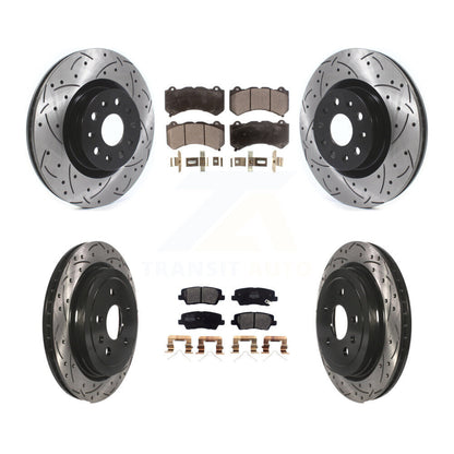 [Avant + Arrière] Kit de disque (percé rainuré revêtu) et plaquette (semi-métallique) de frein pour 2016 Cadillac CTS Vsport Premium avec RWD sans Performance Lining KDF-100973