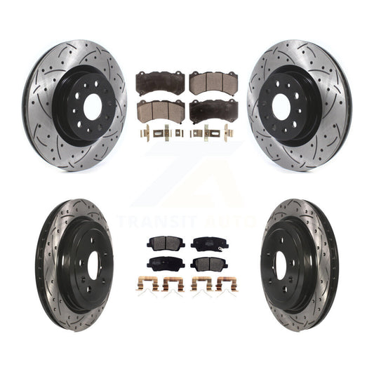 [Avant + Arrière] Kit de disque (percé rainuré revêtu) et plaquette (semi-métallique) de frein pour 2016 Cadillac CTS Vsport Premium avec RWD sans Performance Lining KDF-100973