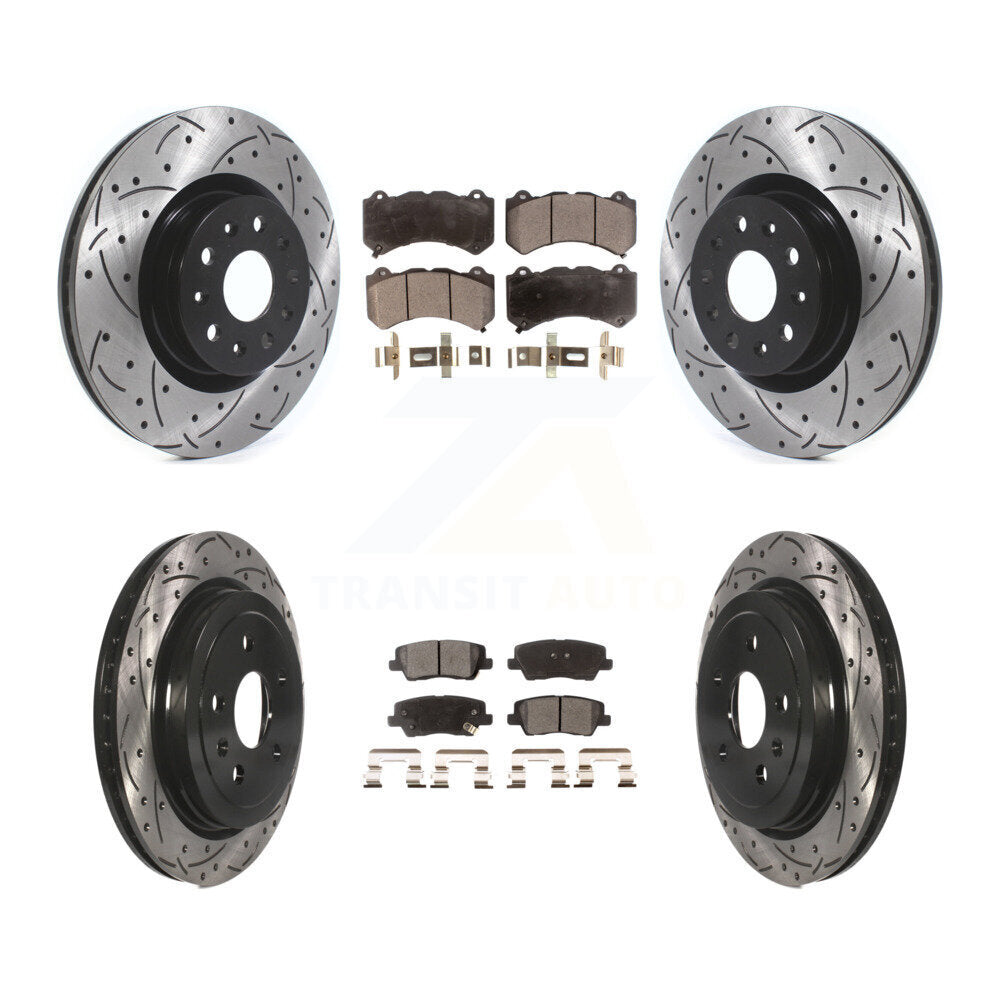 [Avant + Arrière] Kit de disque (percé rainuré revêtu) et plaquette (semi-métallique) de frein pour 2016 Cadillac CTS Vsport Premium avec RWD avec Performance Lining KDF-100974