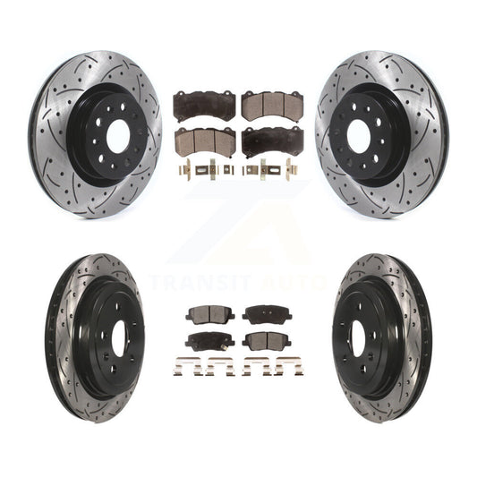 [Avant + Arrière] Kit de disque (percé rainuré revêtu) et plaquette (semi-métallique) de frein pour 2016 Cadillac CTS Vsport Premium avec RWD avec Performance Lining KDF-100974