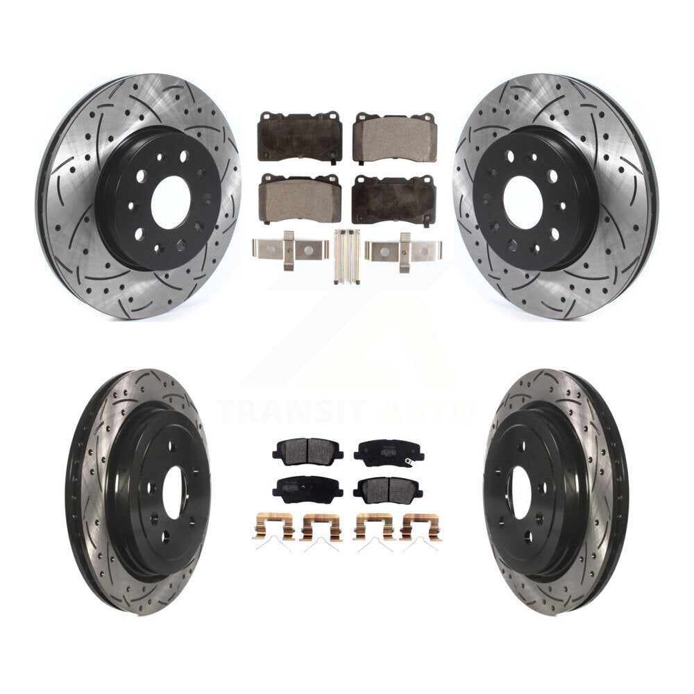 [Avant + Arrière] Kit de disque (percé rainuré revêtu) et plaquette (semi-métallique) de frein pour Cadillac CTS KDF-100975