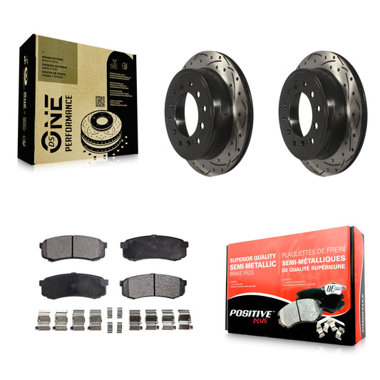 [Arrière] Kit de disque (percé rainuré revêtu) et plaquette (semi-métallique) de frein pour Toyota 4Runner Lexus GX460 FJ Cruiser KDF-100983