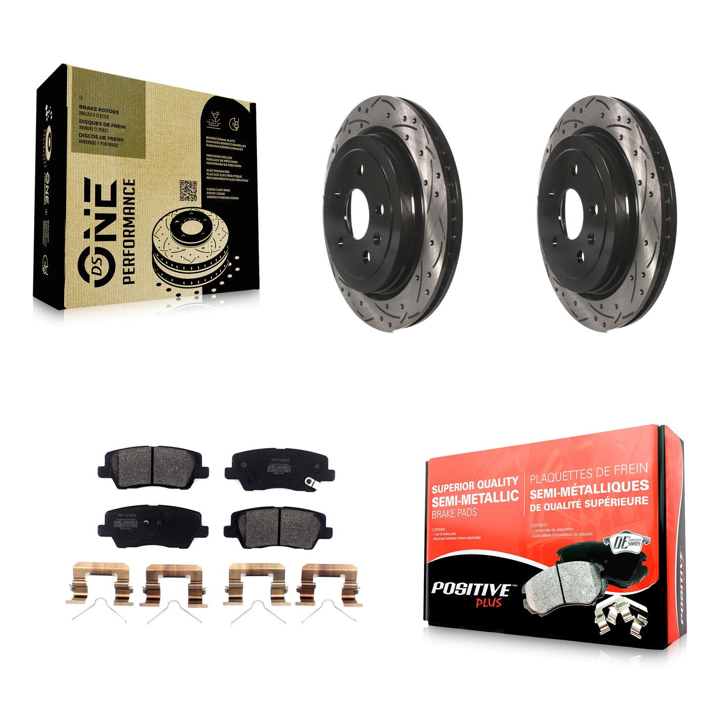 [Arrière] Kit de disque (percé rainuré revêtu) et plaquette (semi-métallique) de frein pour Cadillac CTS KDF-100987