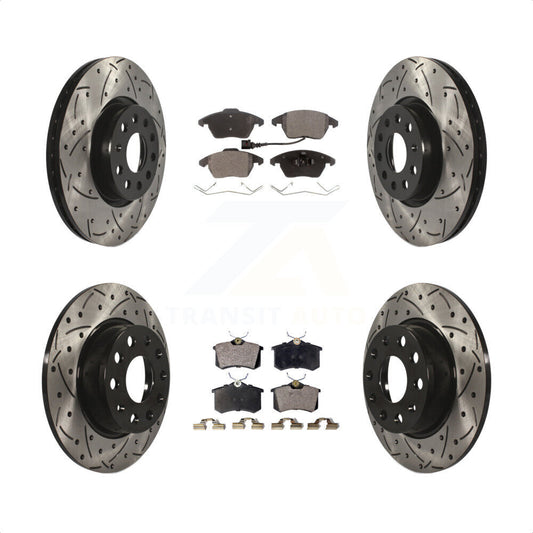 [Avant + Arrière] Kit de disque (percé rainuré revêtu) et plaquette (semi-métallique) de frein pour 2014 Volkswagen Beetle R-Line GSR avec 272mm Diameter Rotor KDF-100992 par Transit Auto