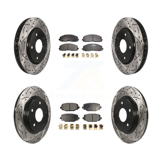 [Avant + Arrière] Kit de disque (percé rainuré revêtu) et plaquette (semi-métallique) de frein pour 2017-2018 Dodge Grand Caravan avec Single Piston Caliper KDF-100994