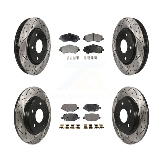 [Avant + Arrière] Kit de disque (percé rainuré revêtu) et plaquette (semi-métallique) de frein pour Dodge Grand Caravan Chrysler Town & Country Journey Ram C/V Volkswagen Routan KDF-100995