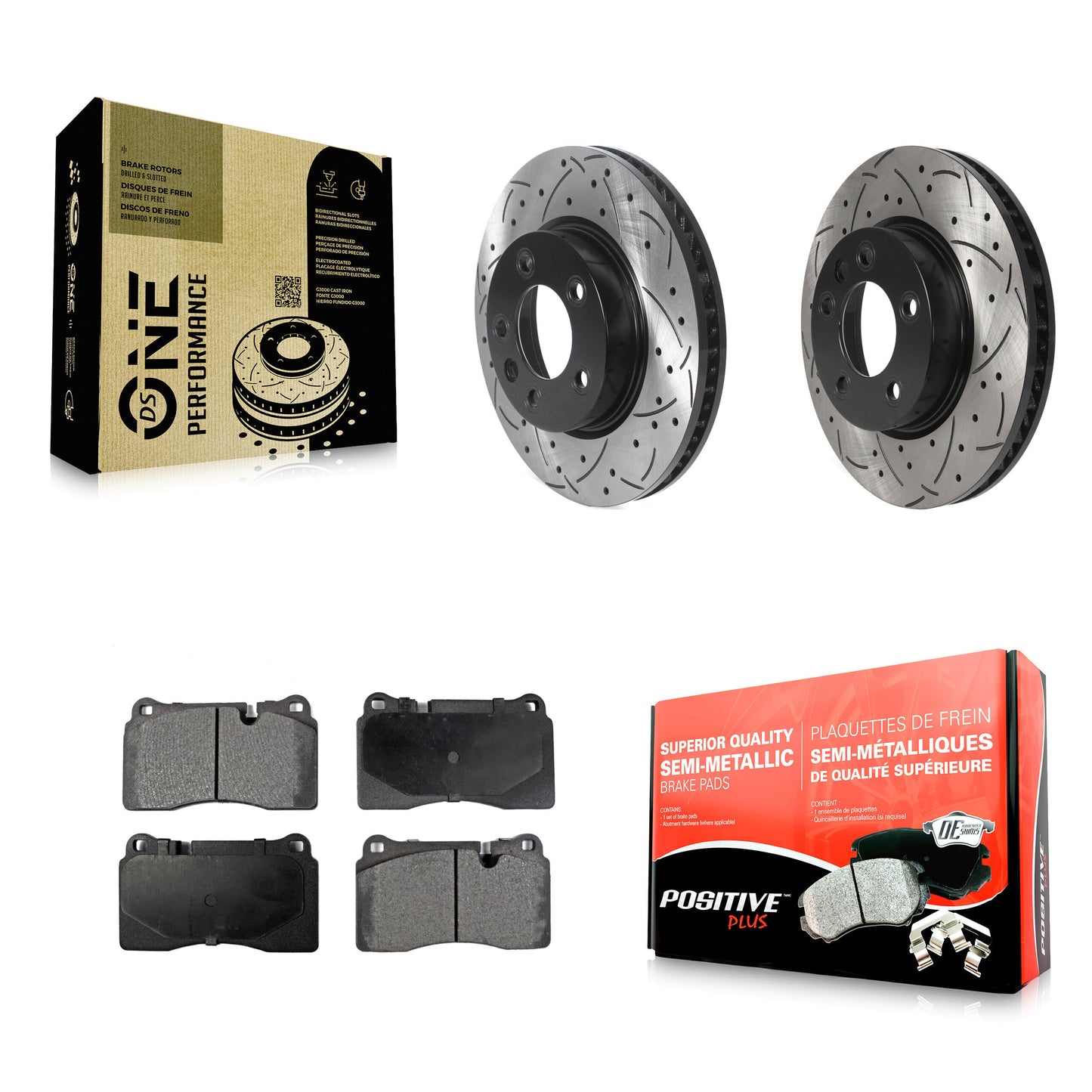 [Avant] Kit de disque (percé rainuré revêtu) et plaquette (semi-métallique) de frein pour 2006-2015 Volkswagen Touareg avec 330mm Diameter Rotor KDF-100997