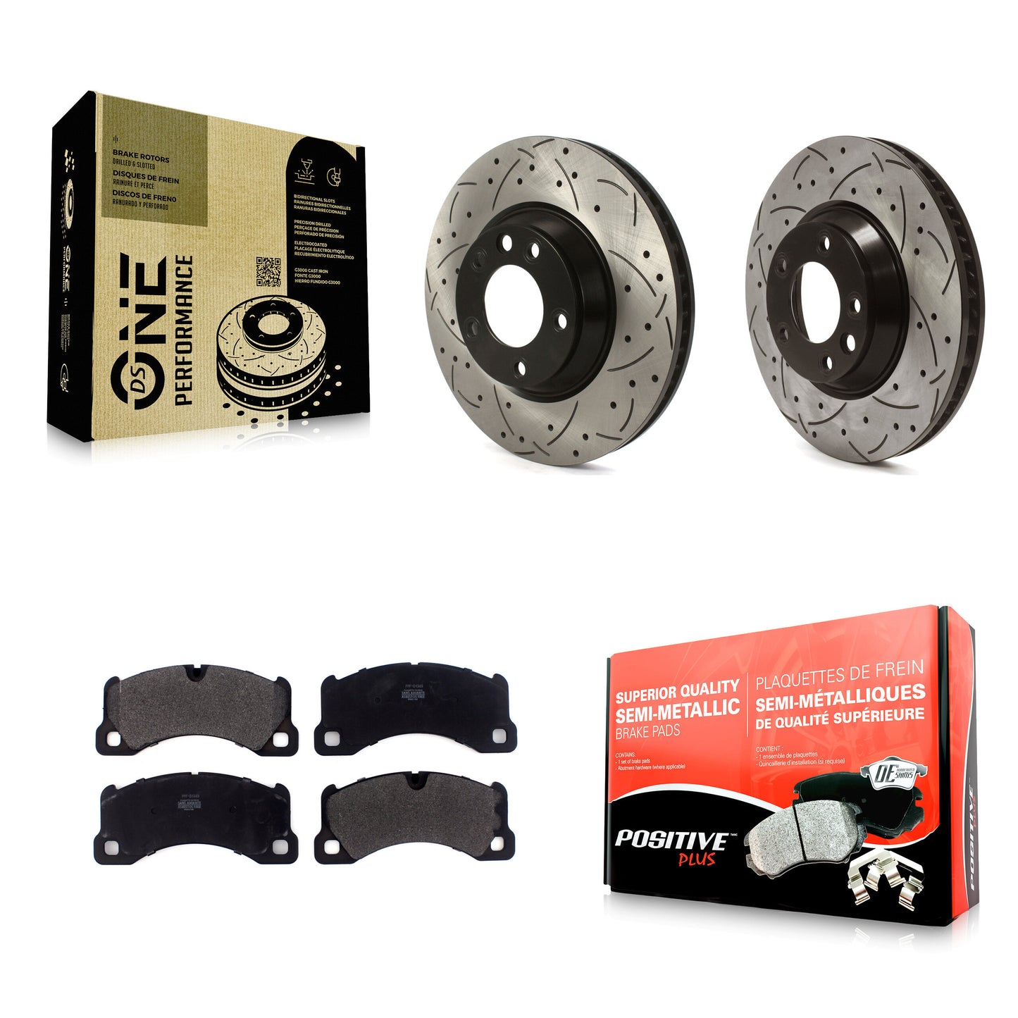 [Avant] Kit de disque (percé rainuré revêtu) et plaquette (semi-métallique) de frein pour Porsche Cayenne KDF-100999