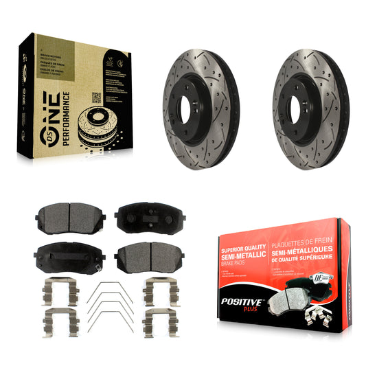 [Avant] Kit de disque (percé rainuré revêtu) et plaquette (semi-métallique) de frein pour 2017-2019 Kia Soul EV KDF-101018