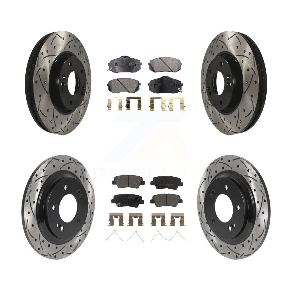 [Avant + Arrière] Kit de disque (percé rainuré revêtu) et plaquette (semi-métallique) de frein pour 2016 Kia Soul EV From Chassis VIN #160921 KDF-101029