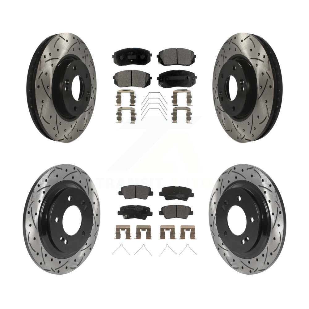 [Avant + Arrière] Kit de disque (percé rainuré revêtu) et plaquette (semi-métallique) de frein pour 2017-2018 Kia Soul EV KDF-101030