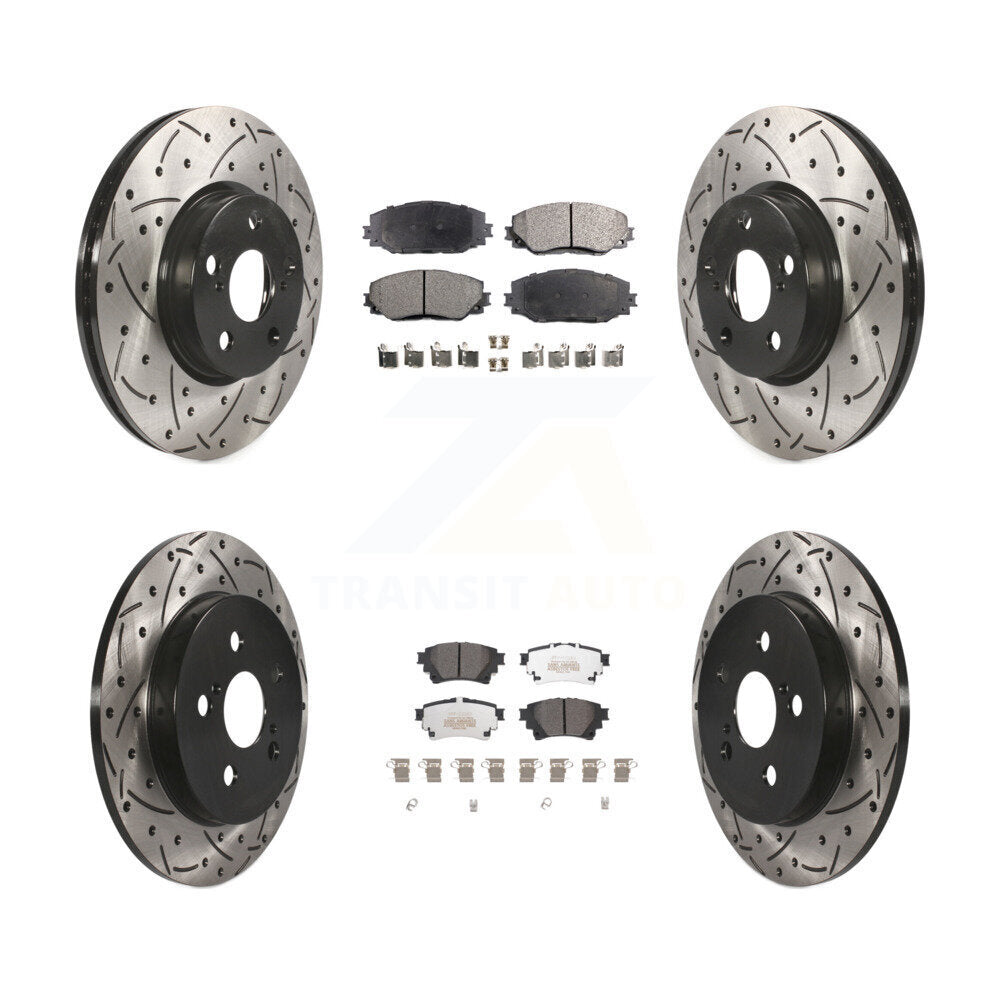 [Avant + Arrière] Kit de disque (percé rainuré revêtu) et plaquette (semi-métallique) de frein pour 2019 Toyota Corolla 1.8L avec Electric Parking KDF-101046
