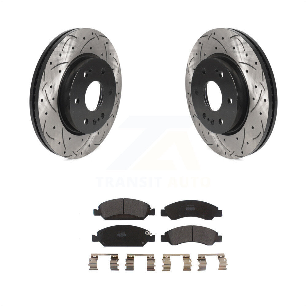 [Avant] Kit de disque (percé rainuré revêtu) et plaquette (semi-métallique) de frein pour 2019 Chevrolet Silverado 1500 LD avec 4 Piston Caliper KDF-101057 par Transit Auto