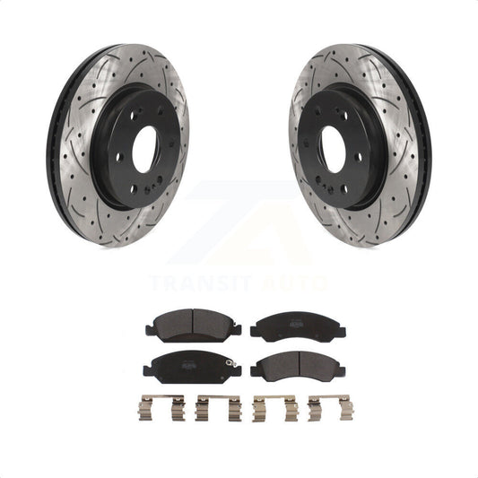 [Avant] Kit de disque (percé rainuré revêtu) et plaquette (semi-métallique) de frein pour 2019 Chevrolet Silverado 1500 LD avec 4 Piston Caliper KDF-101057 par Transit Auto