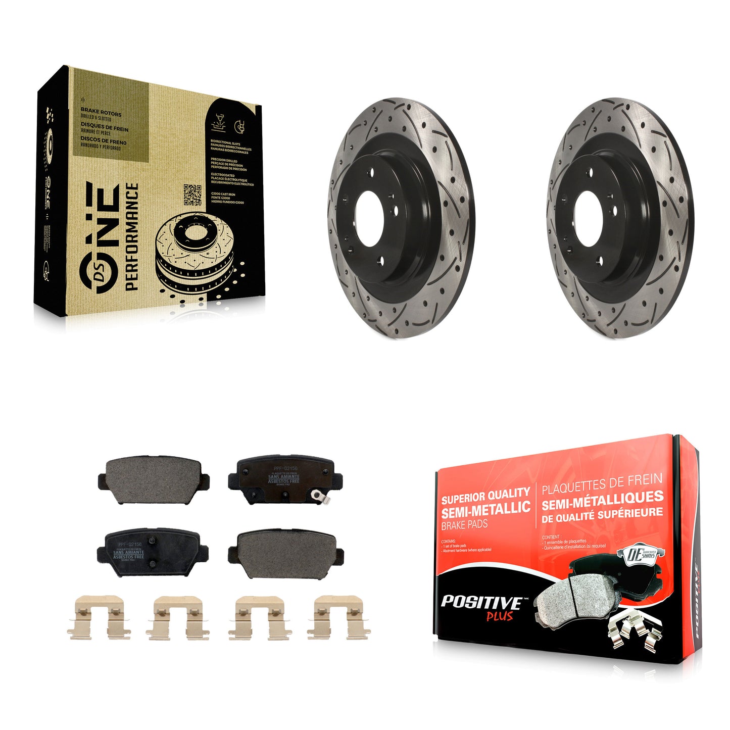 [Arrière] Kit de disque (percé rainuré revêtu) et plaquette (semi-métallique) de frein pour Mitsubishi Eclipse Cross avec Manual Parking KDF-101073