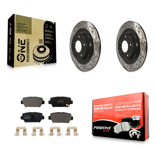 [Arrière] Kit de disque (percé rainuré revêtu) et plaquette (semi-métallique) de frein pour Mitsubishi Eclipse Cross avec Manual Parking KDF-101073
