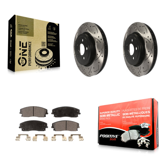 [Avant] Kit de disque (percé rainuré revêtu) et plaquette (semi-métallique) de frein pour 2015-2018 Dodge Charger RWD avec 3.6L avec 345mm Diameter Rotor KDF-101077
