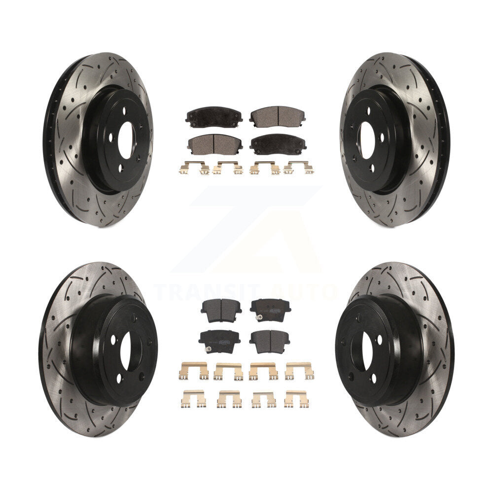[Avant + Arrière] Kit de disque (percé rainuré revêtu) et plaquette (semi-métallique) de frein pour 2015-2018 Dodge Charger RWD avec 3.6L avec 345mm Diameter Rotor KDF-101078