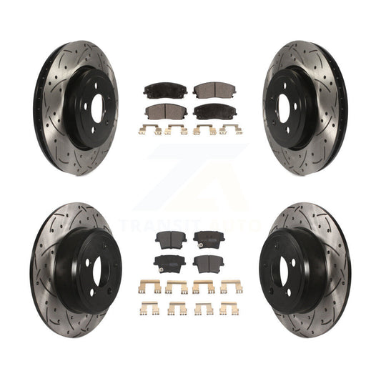 [Avant + Arrière] Kit de disque (percé rainuré revêtu) et plaquette (semi-métallique) de frein pour 2015-2018 Dodge Charger RWD avec 3.6L avec 345mm Diameter Rotor KDF-101078