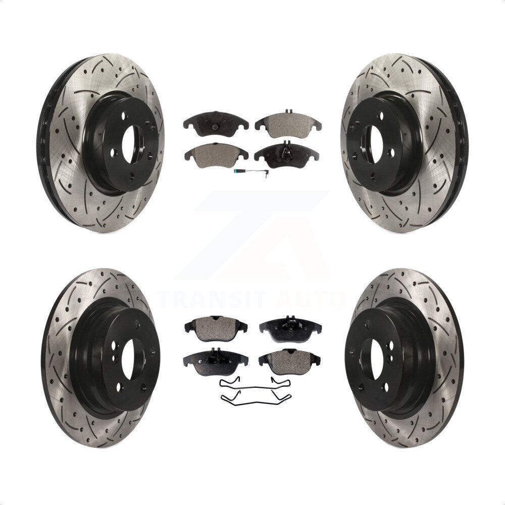 [Avant + Arrière] Kit de disque (percé rainuré revêtu) et plaquette (semi-métallique) de frein pour 2011-2012 Mercedes-Benz C300 avec 322mm Diameter Rotor KDF-101079 par Transit Auto
