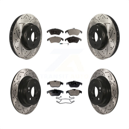 [Avant + Arrière] Kit de disque (percé rainuré revêtu) et plaquette (semi-métallique) de frein pour 2011-2012 Mercedes-Benz C300 avec 322mm Diameter Rotor KDF-101079 par Transit Auto
