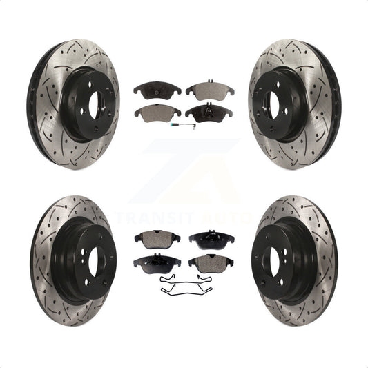 [Avant + Arrière] Kit de disque (percé rainuré revêtu) et plaquette (semi-métallique) de frein pour 2011-2012 Mercedes-Benz C300 avec 322mm Diameter Rotor KDF-101079 par Transit Auto