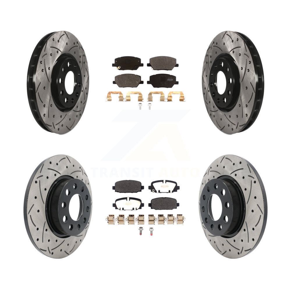 [Avant + Arrière] Kit de disque (percé rainuré revêtu) et plaquette (semi-métallique) de frein pour Jeep Compass KDF-101081