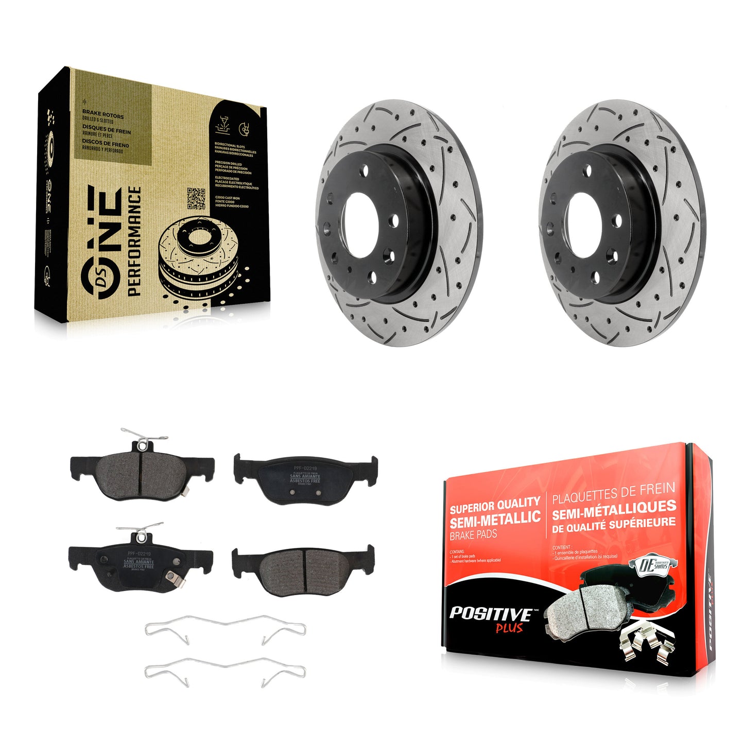 [Arrière] Kit de disque (percé rainuré revêtu) et plaquette (semi-métallique) de frein pour Mazda 3 CX-30 KDF-101082