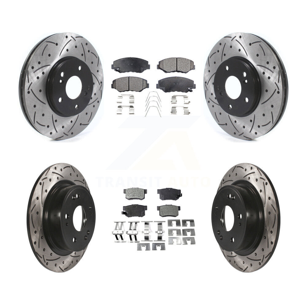 [Avant + Arrière] Kit de disque (percé rainuré revêtu) et plaquette (semi-métallique) de frein pour 2005 Honda Accord Hybrid avec 3.0L KDF-101089