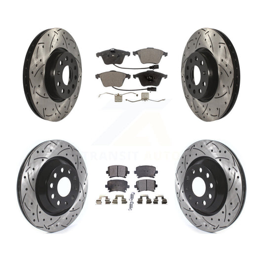 [Avant + Arrière] Kit de disque (percé rainuré revêtu) et plaquette (semi-métallique) de frein pour Volkswagen CC KDF-101090