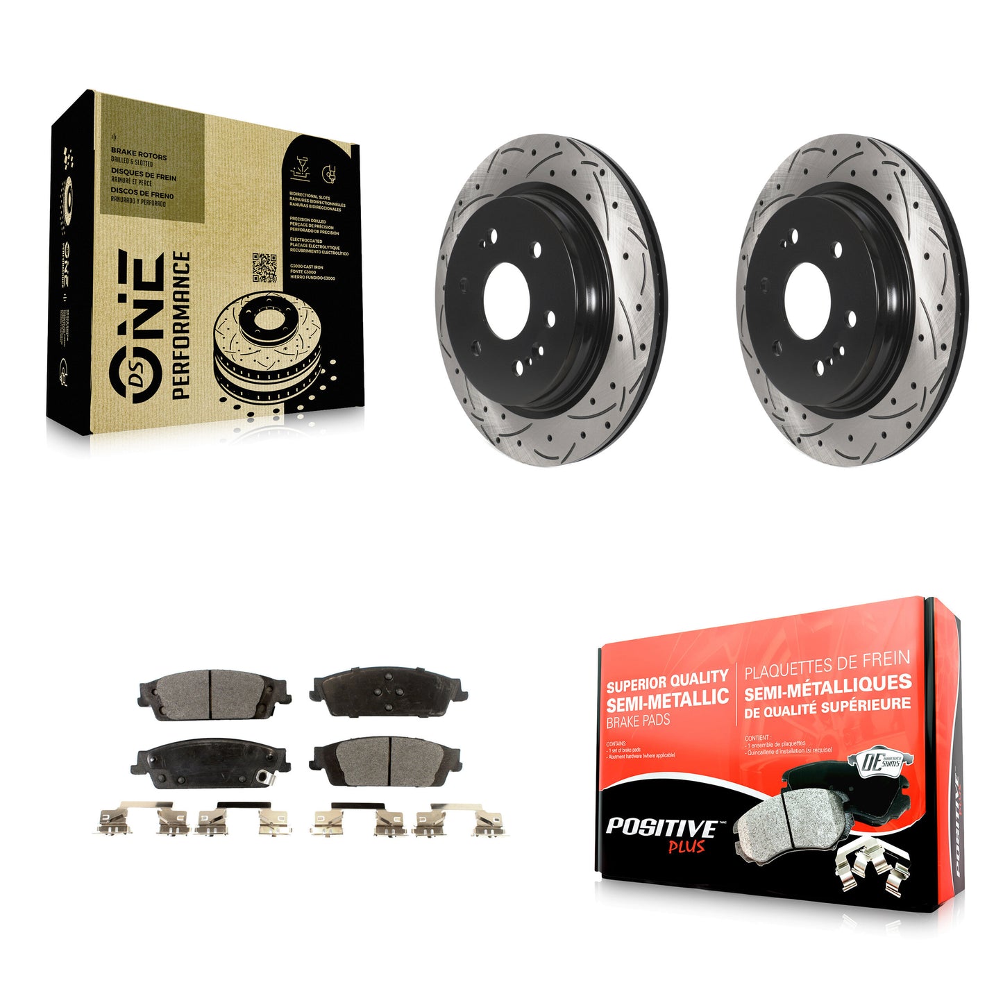 [Arrière] Kit de disque (percé rainuré revêtu) et plaquette (semi-métallique) de frein pour 2019 Chevrolet Silverado 1500 LD GMC Sierra Limited avec Electric Parking KDF-101091