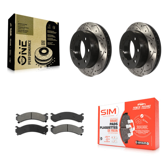 [Avant] Kit de disque (percé rainuré) et plaquette (semi-métallique) de frein pour Chevrolet Silverado 2500 HD GMC Express 3500 Sierra Cadillac DeVille Savana Hummer H2 Classic 1500 Suburban Yukon XL KDS-100001