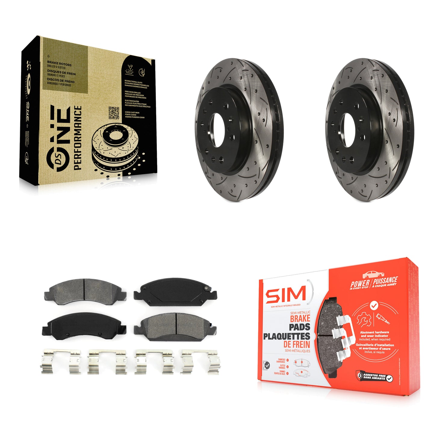 [Avant] Kit de disque (percé rainuré) et plaquette (semi-métallique) de frein pour Chevrolet Silverado 1500 GMC Sierra Tahoe Cadillac Yukon Suburban Escalade XL Classic XTS Avalanche ESV Express LD EXT KDS-100003