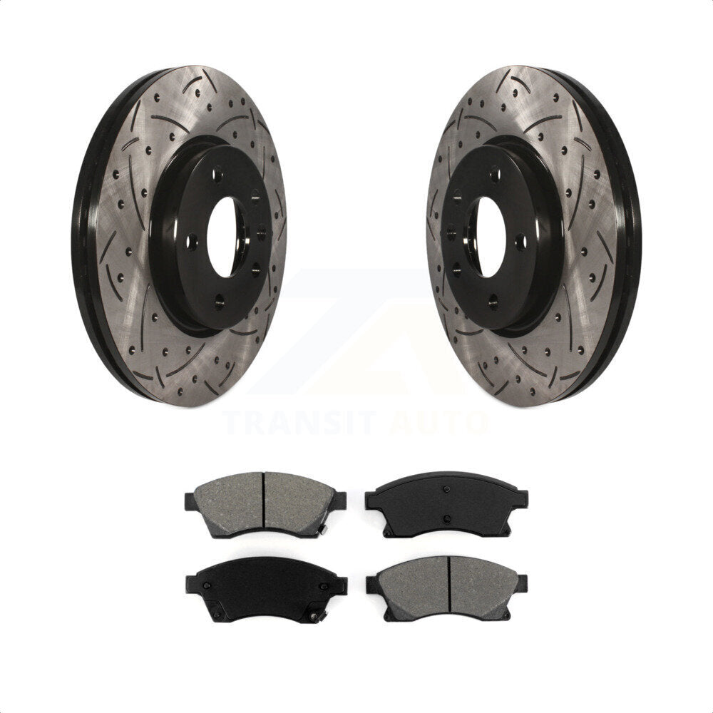[Avant] Kit de disque (percé rainuré revêtu) et plaquette (semi-métallique) de frein pour Chevrolet Cruze Buick Verano Volt Orlando KDS-100010 par Transit Auto
