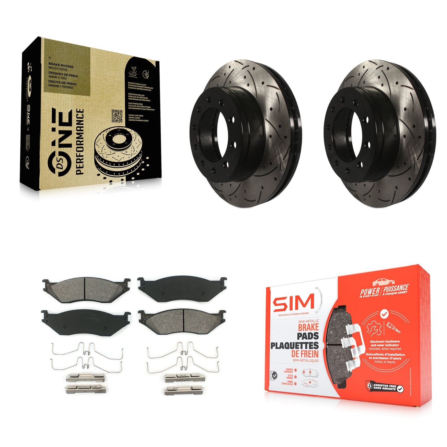 [Avant] Kit de disque (percé rainuré revêtu) et plaquette (semi-métallique) de frein pour Ford F-450 Super Duty F-550 International CF500 CF600 KDS-100014