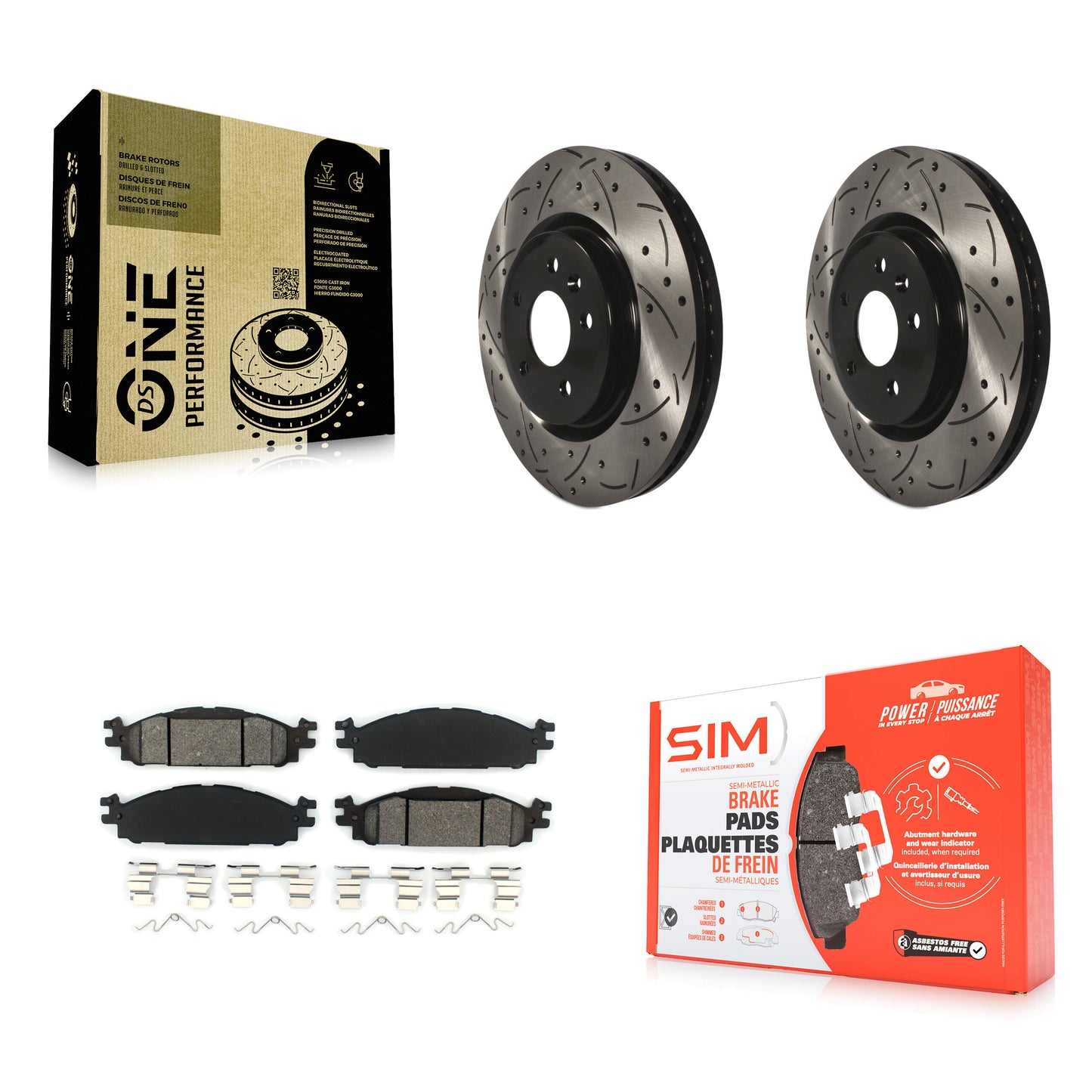 [Avant] Kit de disque (percé rainuré revêtu) et plaquette (semi-métallique) de frein pour Ford Explorer Taurus Flex Lincoln MKT MKS KDS-100022